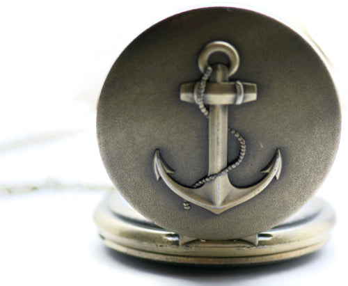 Large Antique Bronze Anchor Pocket Watch Necklace | Long Necklace Watch | Bronze Pocket Watch | Ladies Pocket Watch | Necklace - WA00065
