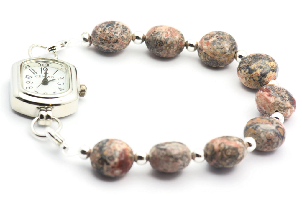 Leopard Skin Jasper Watch Band • Medical ID Bracelet • Handmade Watch Band • Gemstone Stretch Watch Band