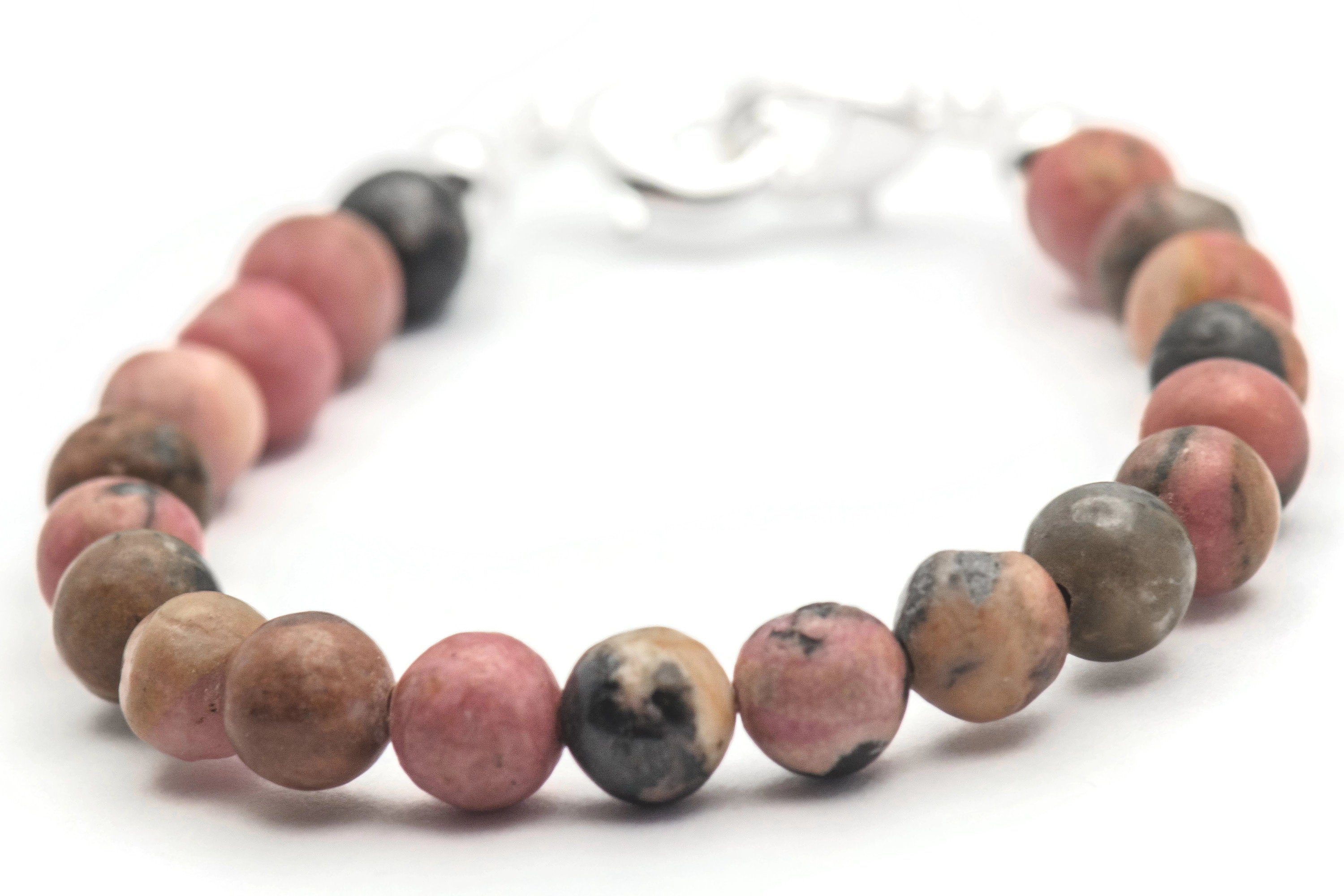 Rhodonite Semi-Precious Stone Watch Band • Gemstone Watch Band • Medical ID Bracelet • Handmade Watch Band • Stretch Watch Band