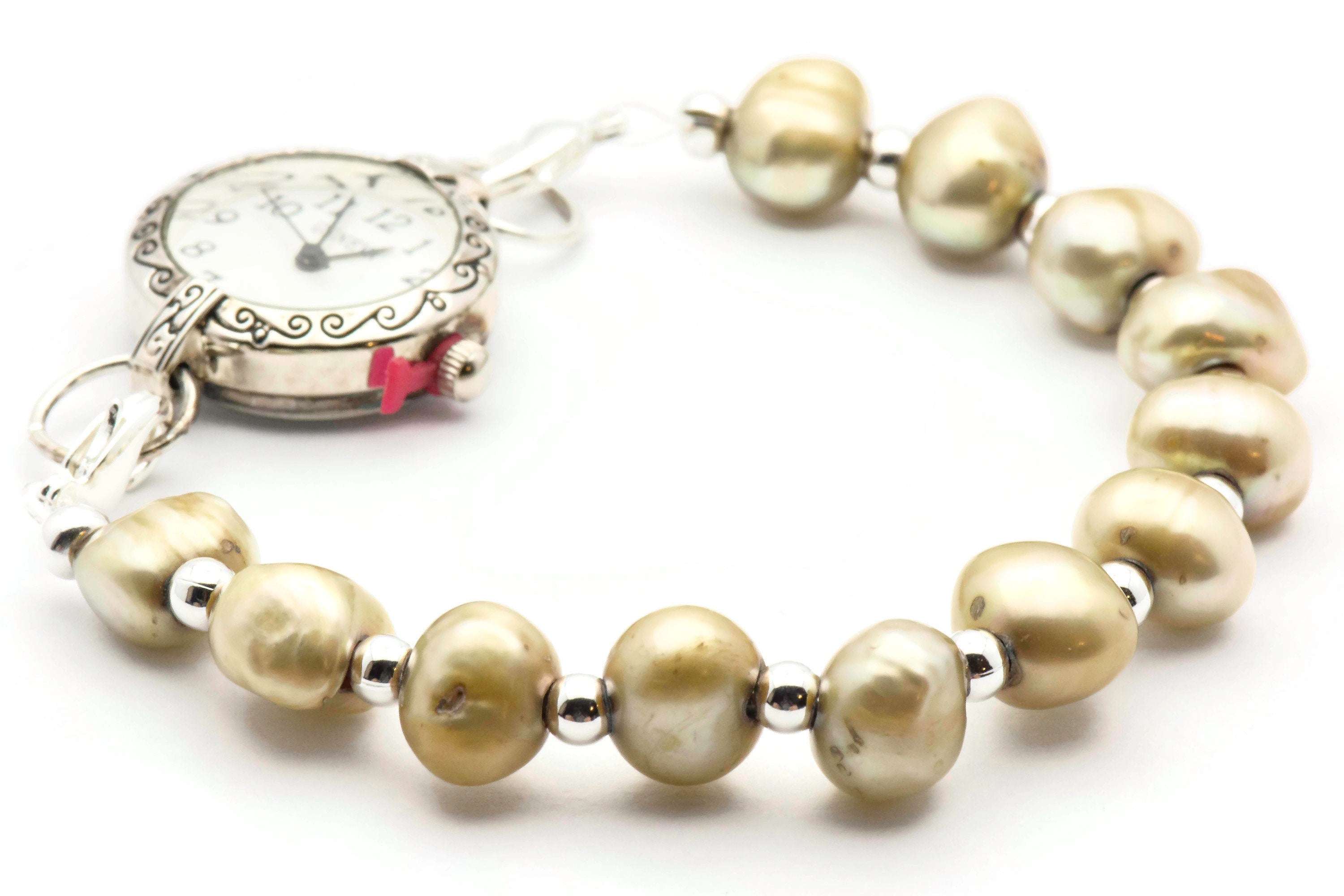 Lemongrass Freshwater Pearl Watch Band • Medical ID Bracelet • Handmade Watch Band • Stretch Watch Band