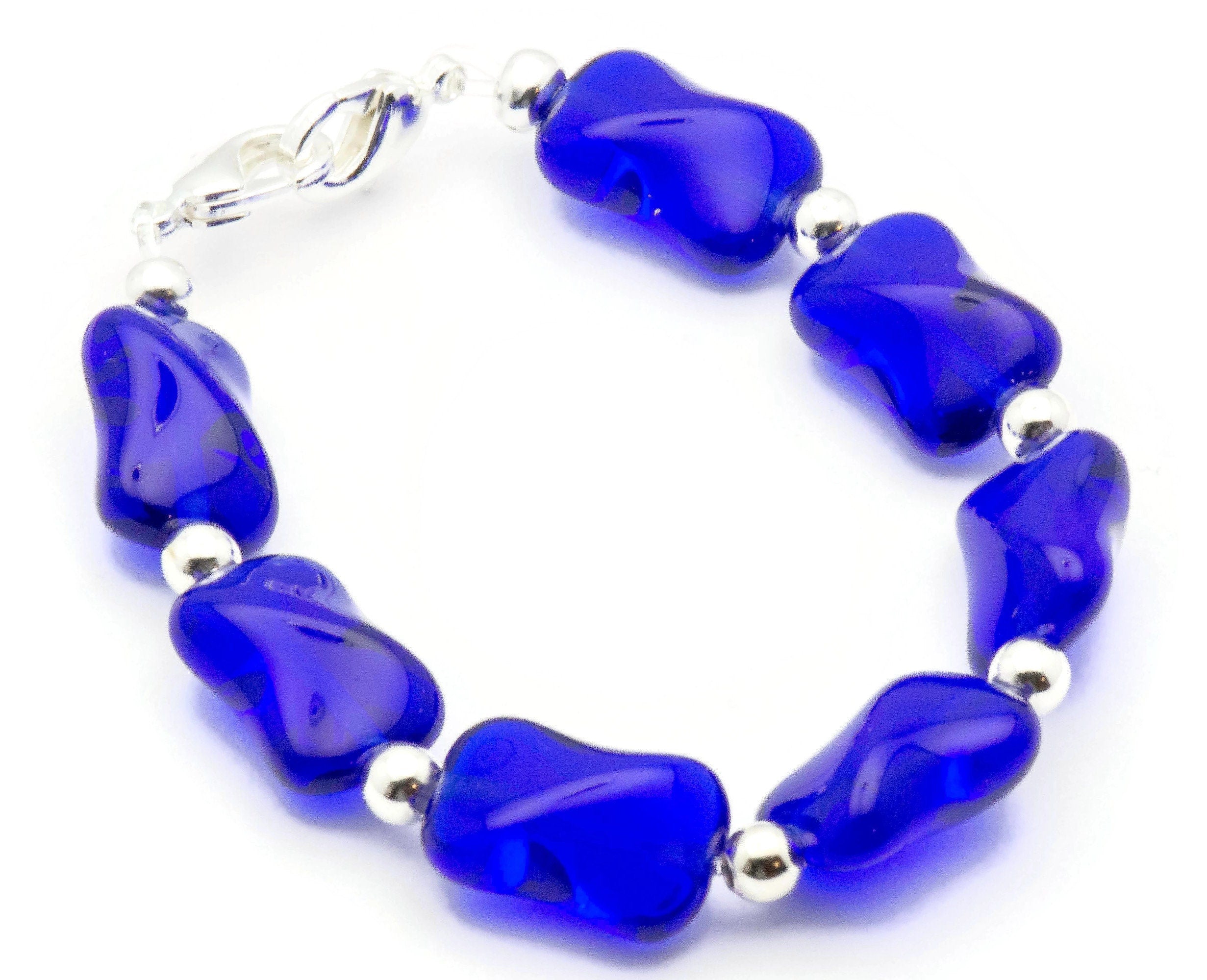 Czech Glass Blue Beaded Bracelet Watch Band • Medical ID Bracelet • Handmade Watch Band • Stretch Watch Band