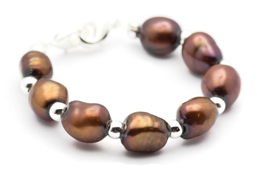 Brown Freshwater Pearl Watch Band • Medical ID Bracelet • Handmade Watch Band • Stretch Watch Band • Wrist Watch Band