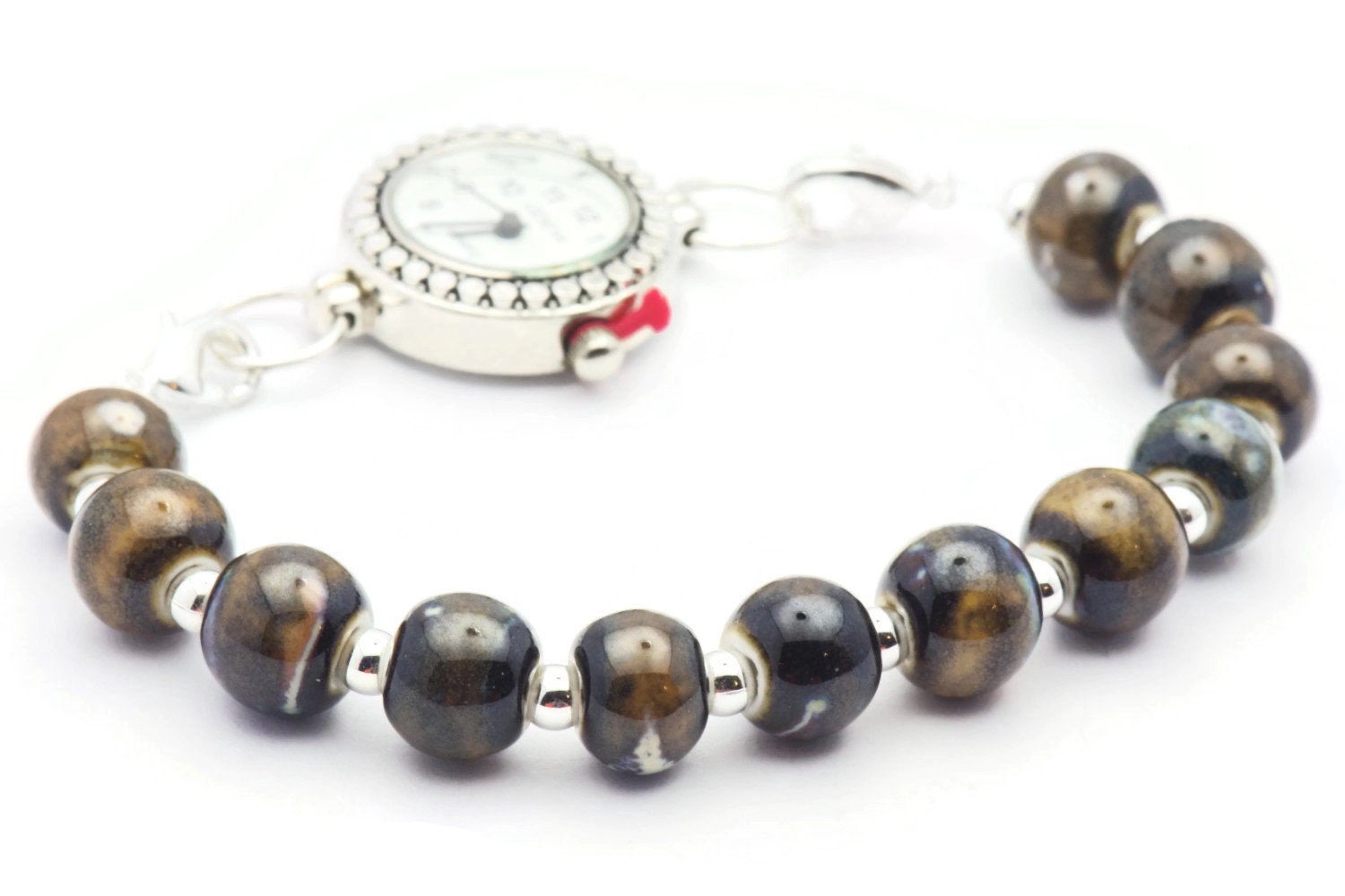 Mocha Swirl Stretch Interchangeable Beaded Bracelet Watch Band • Medical ID Bracelet • Bracelet Watch Band