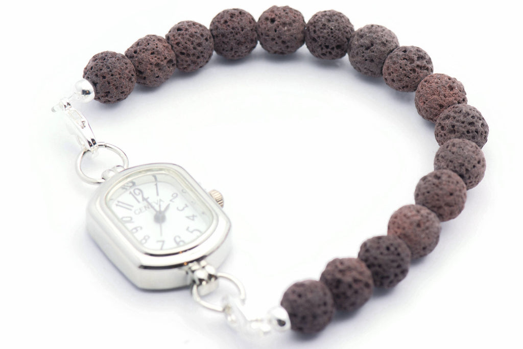 Brown Lava Stone Beaded Watch Band • Medical ID Bracelet • Handmade Watch Band • Stretch Watch Band