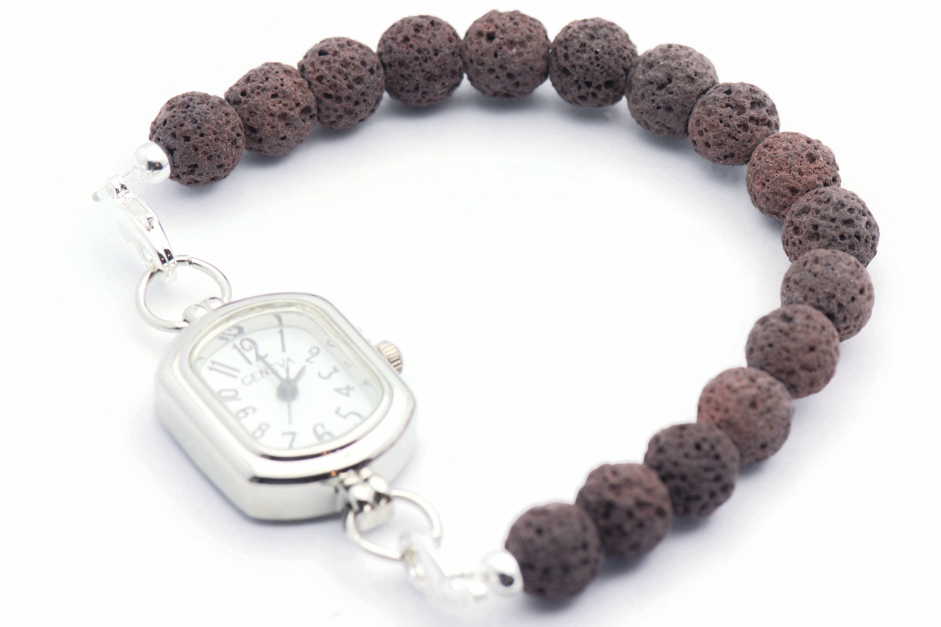 Brown Lava Stone Beaded Watch Band • Medical ID Bracelet • Handmade Watch Band • Stretch Watch Band