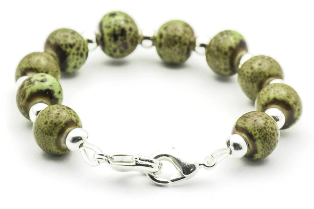 Green Ceramic Round Stretch Interchangeable Beaded Bracelet Watch Band • Medical ID Bracelet • Watch Band