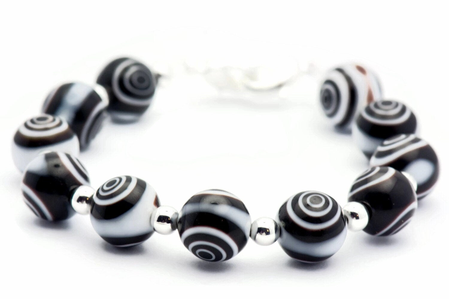Black Eye Dot Stretch Interchangeable Beaded Bracelet Watch Band • Medical ID Bracelet • Glass Beaded Bracelet Watch Band