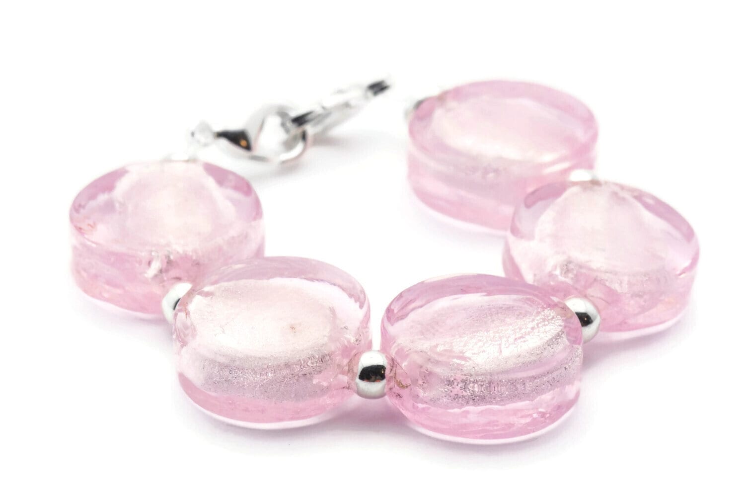 Pink Foil Glass Stretch Interchangeable Beaded Bracelet Watch Band • Medical ID Bracelet • Bracelet Watch Band
