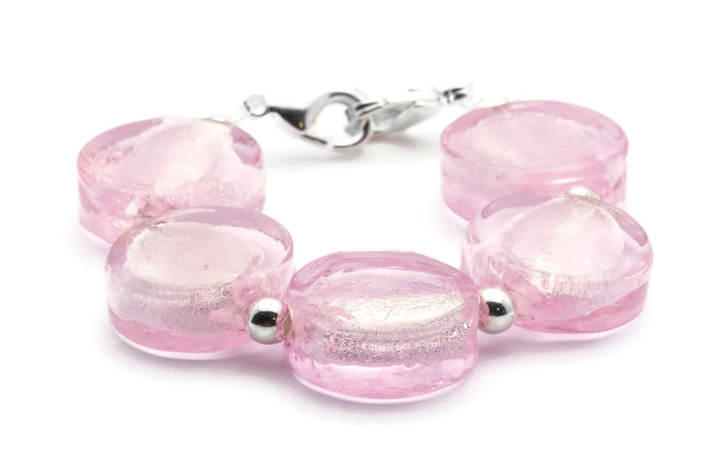 Pink Foil Glass Stretch Interchangeable Beaded Bracelet Watch Band • Medical ID Bracelet • Bracelet Watch Band