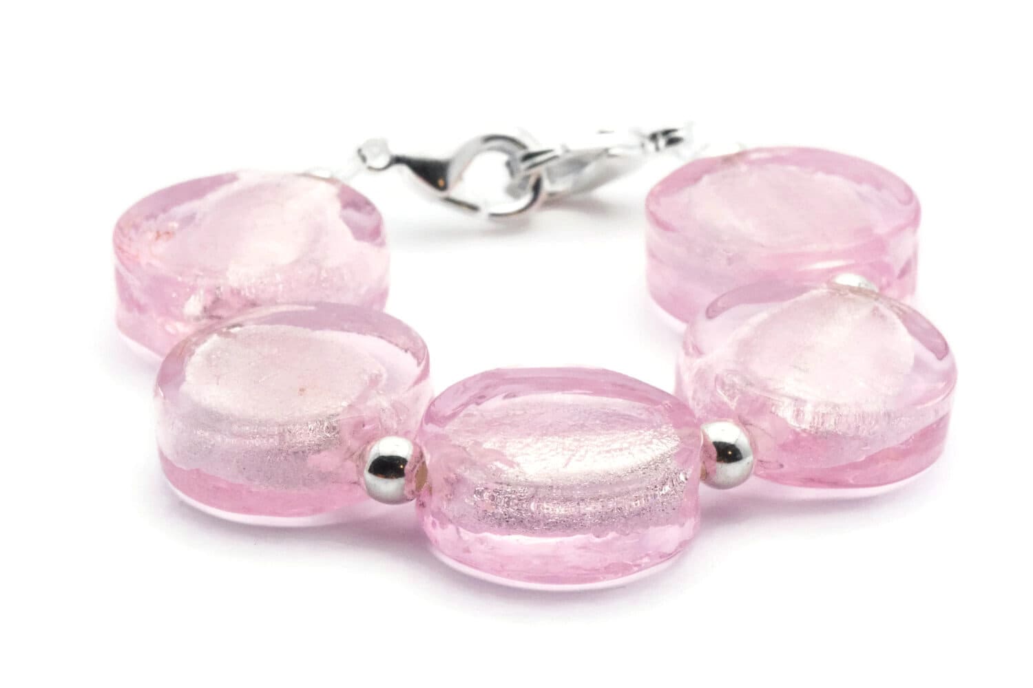 Pink Foil Glass Stretch Interchangeable Beaded Bracelet Watch Band • Medical ID Bracelet • Bracelet Watch Band