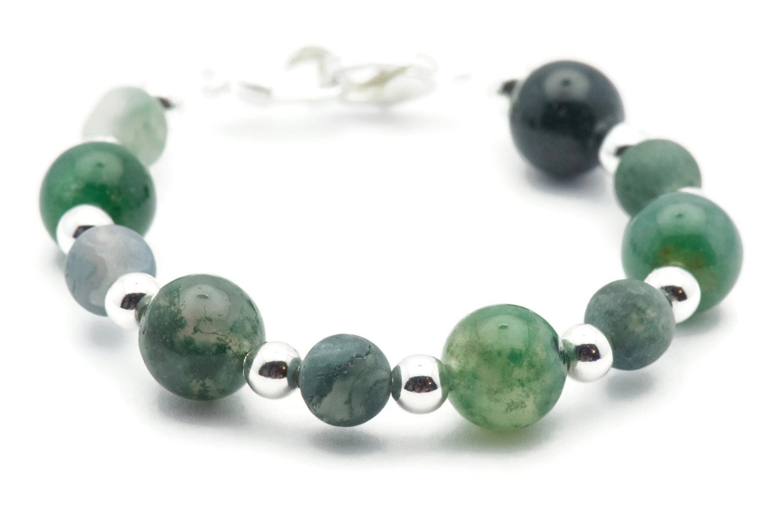 Moss Agate Stretch Interchangeable Beaded Bracelet Watch Band • Medical ID Bracelet • Bracelet Watch Band