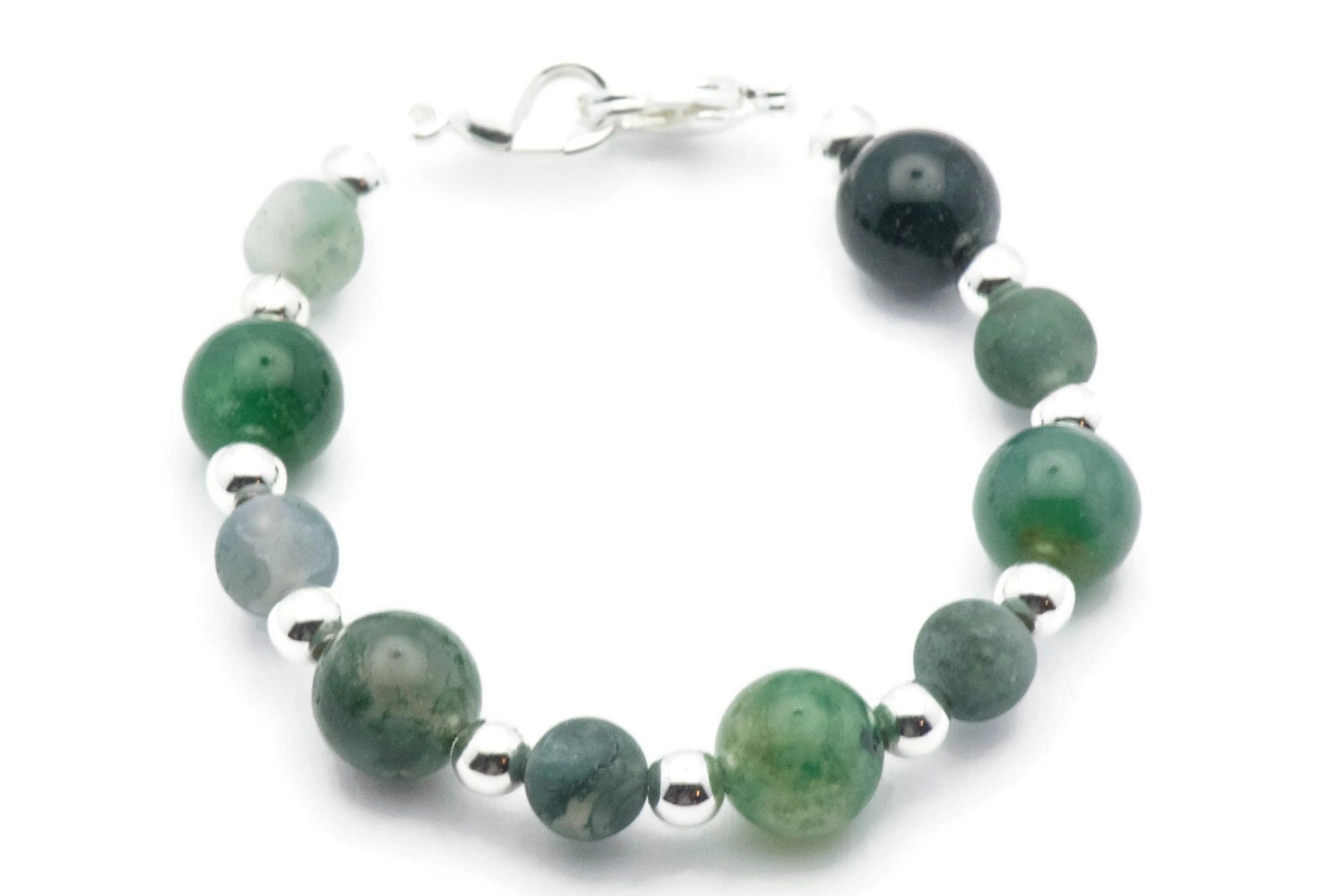 Moss Agate Stretch Interchangeable Beaded Bracelet Watch Band • Medical ID Bracelet • Bracelet Watch Band
