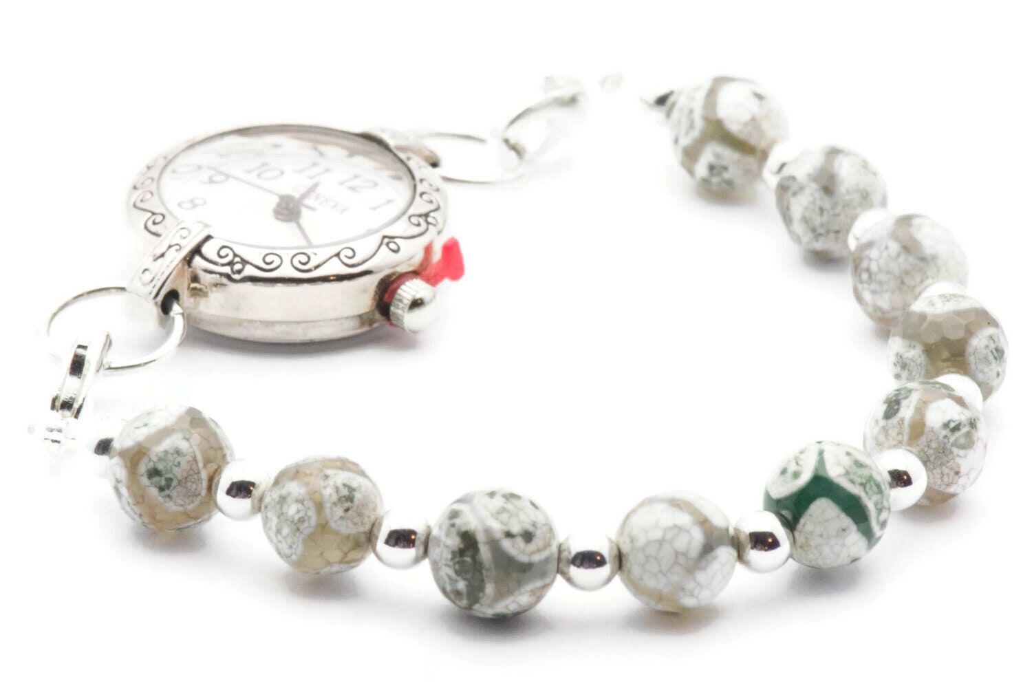 Green Agate Stretch Interchangeable Beaded Bracelet Watch Band • Medical ID Bracelet • Bracelet Watch Band
