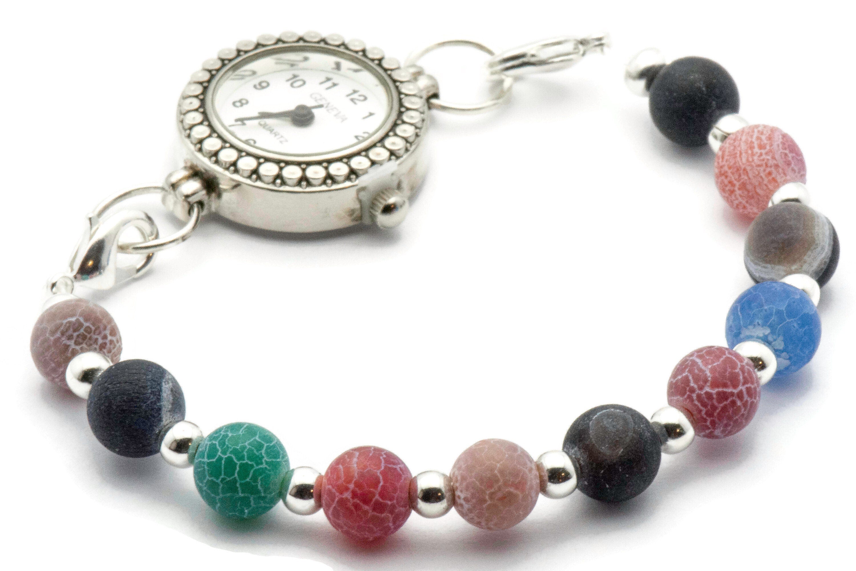 Agate Multicolor Beaded Bracelet Watch Band • Medical ID Bracelet • Handmade Watch Band • Stretch Watch Band