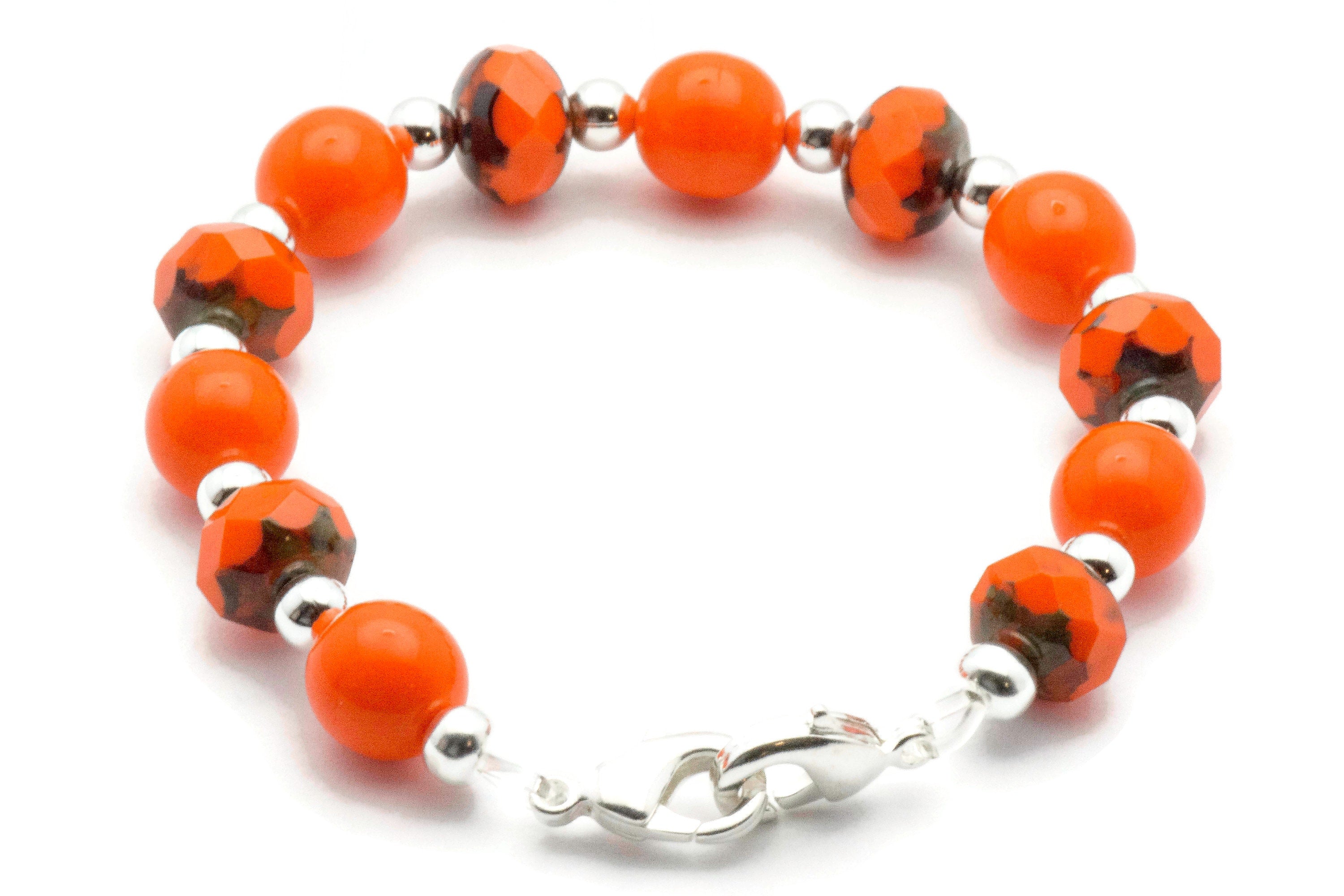 Orange Zest Glass Beaded Bracelet Watch Band • Medical ID Bracelet • Handmade Watch Band • Stretch Watch Band