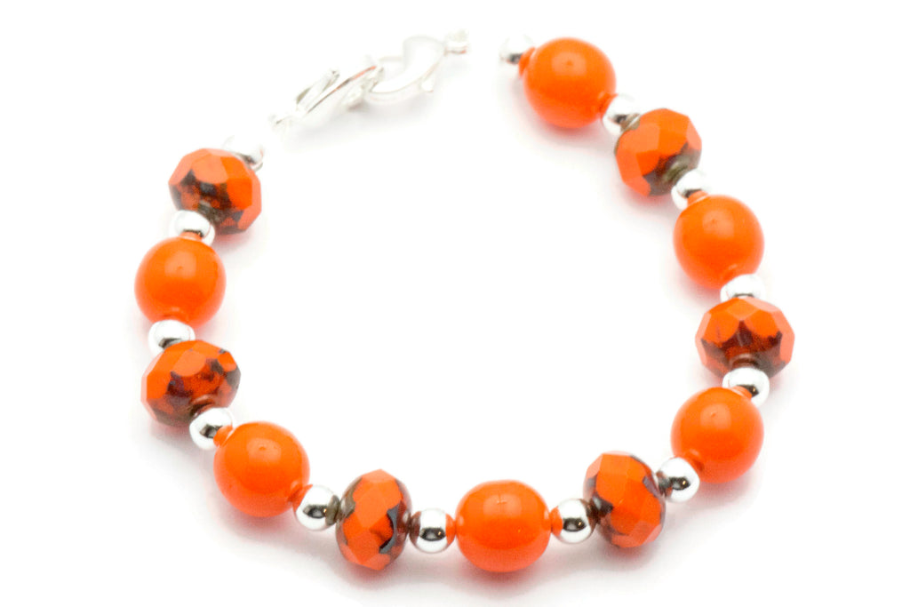 Orange Zest Glass Beaded Bracelet Watch Band • Medical ID Bracelet • Handmade Watch Band • Stretch Watch Band