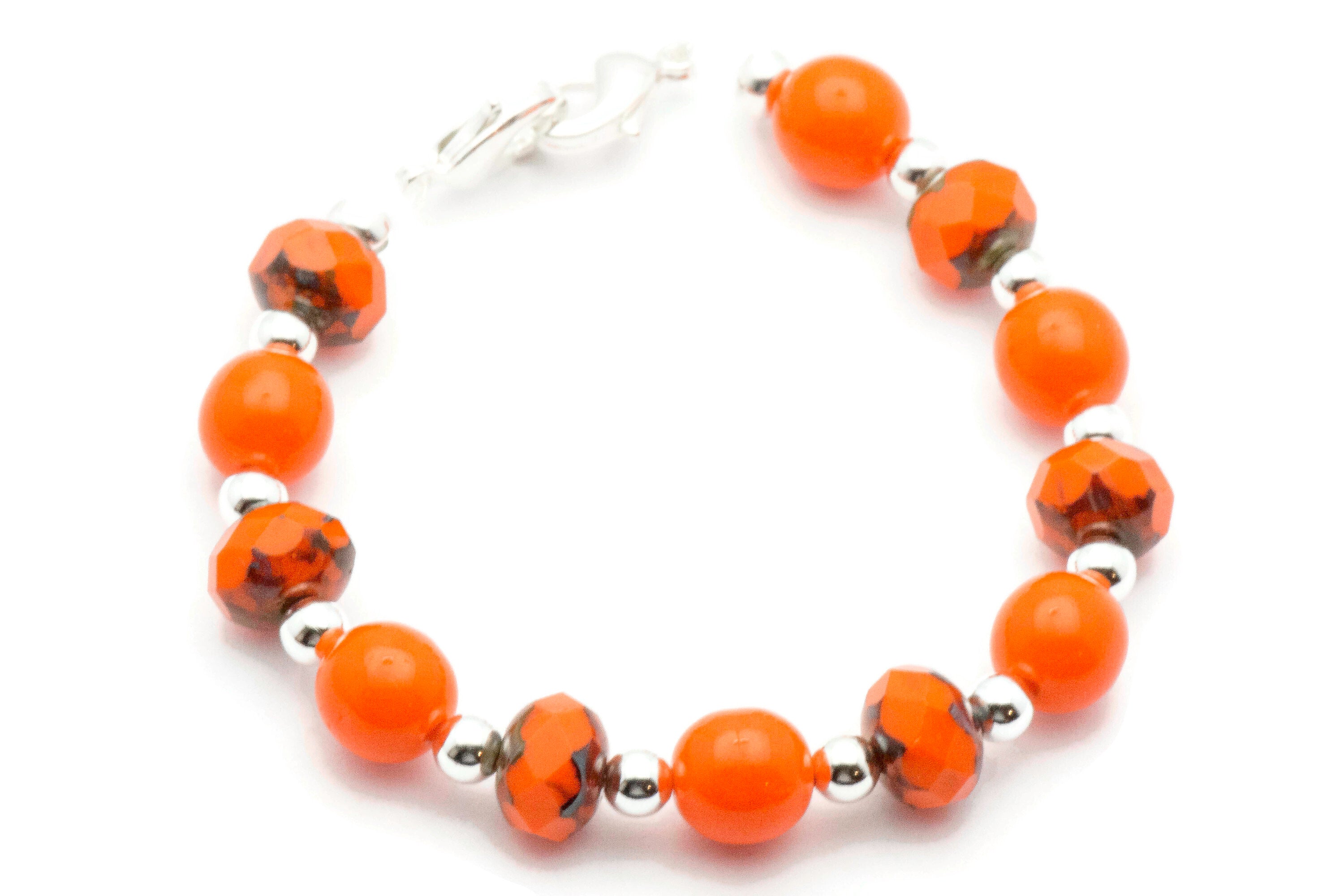 Orange Zest Glass Beaded Bracelet Watch Band • Medical ID Bracelet • Handmade Watch Band • Stretch Watch Band