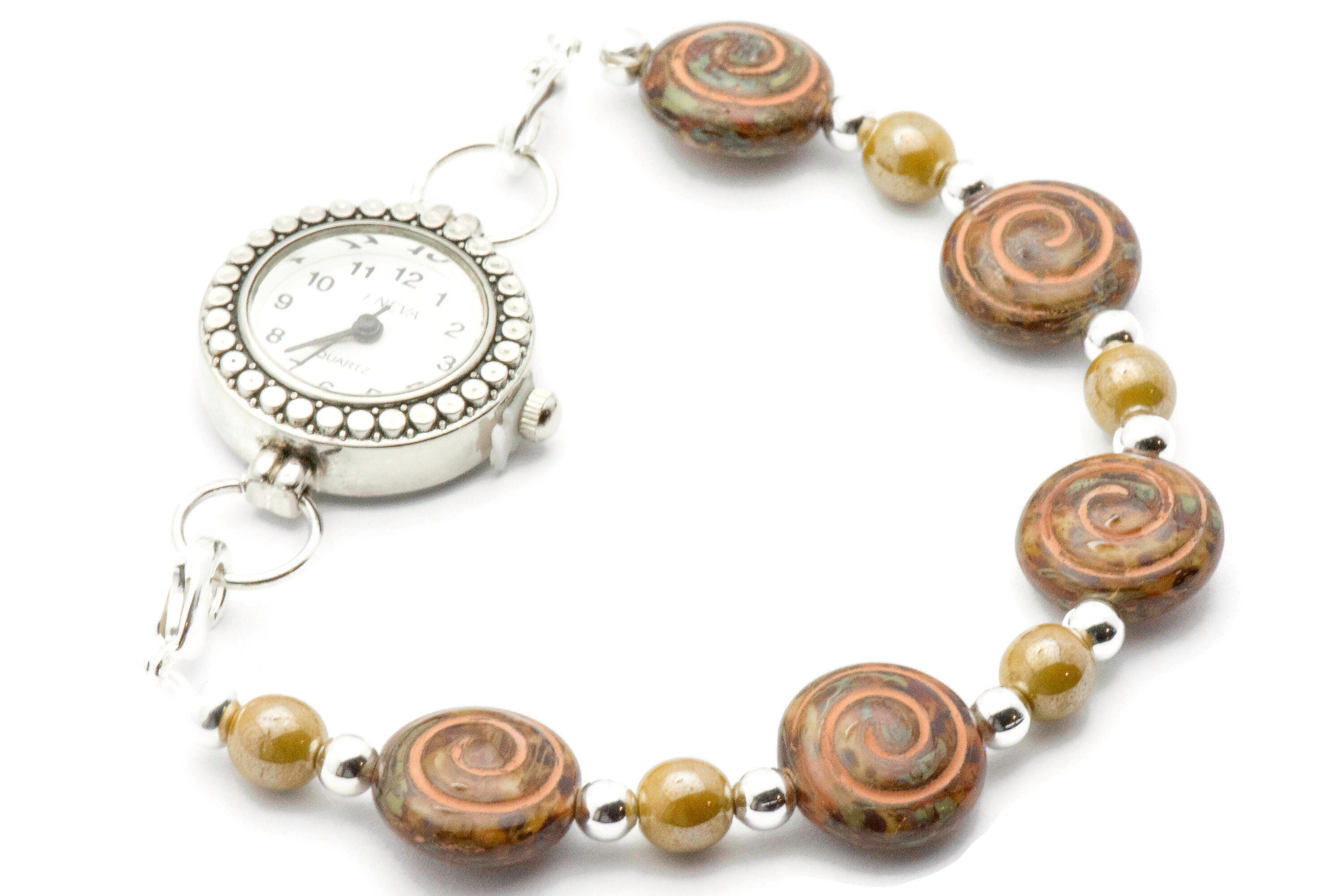 Czech Spiral Glass Beaded Bracelet Watch Band • Medical ID Bracelet • Handmade Watch Band • Stretch Watch Band