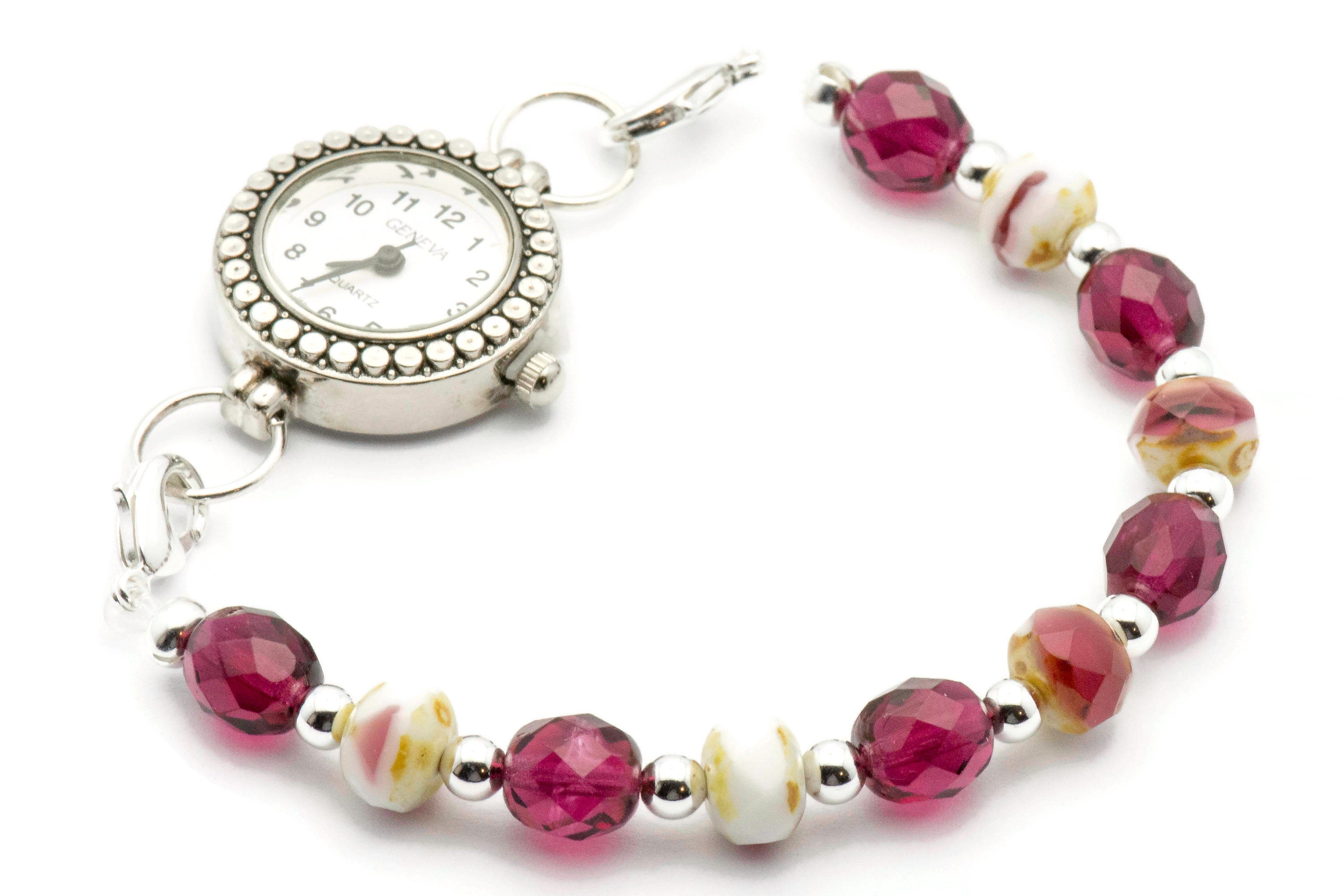 Grape Jelly Glass Beaded Bracelet Watch Band • Medical ID Bracelet • Handmade Watch Band • Stretch Watch Band • Czech Glass Beaded Band