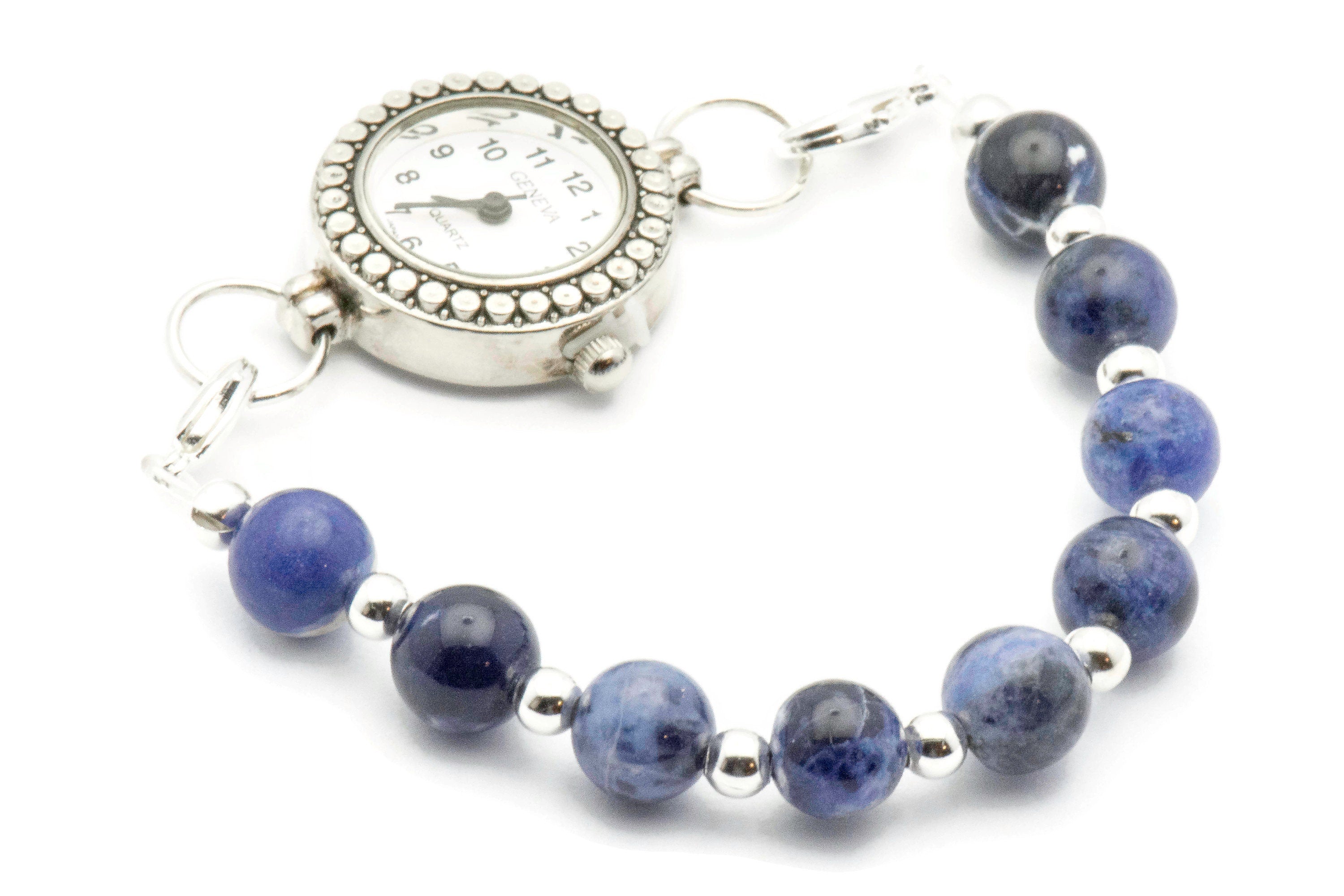 Blue Sodalite Beaded Bracelet Watch Band, Medical ID Bracelet • Handmade Watch Band • Stretch Watch Band