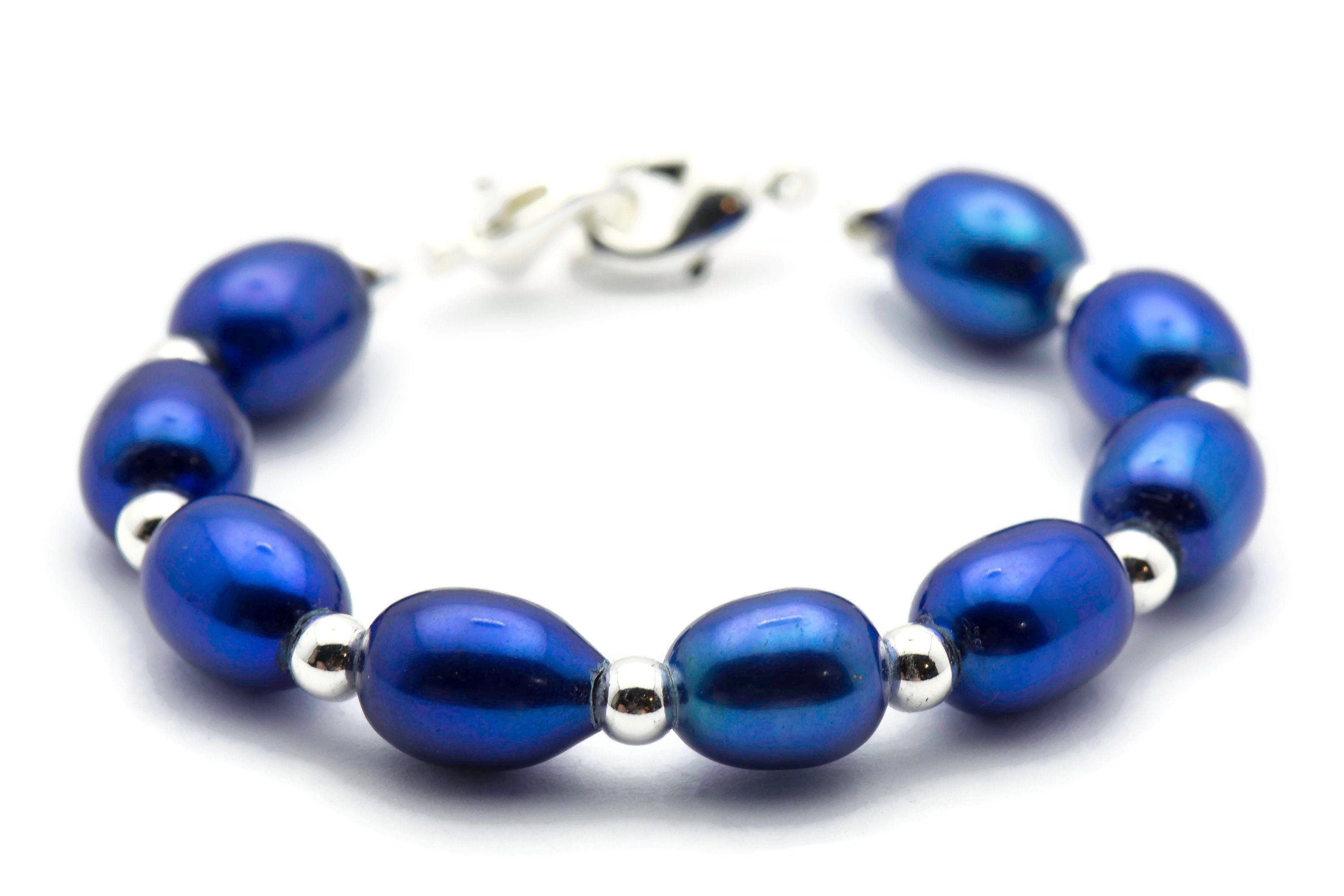 Sapphire Blue Freshwater Pearl Watch Band, Medical ID Bracelet • Handmade Watch Band • Stretch Watch Band