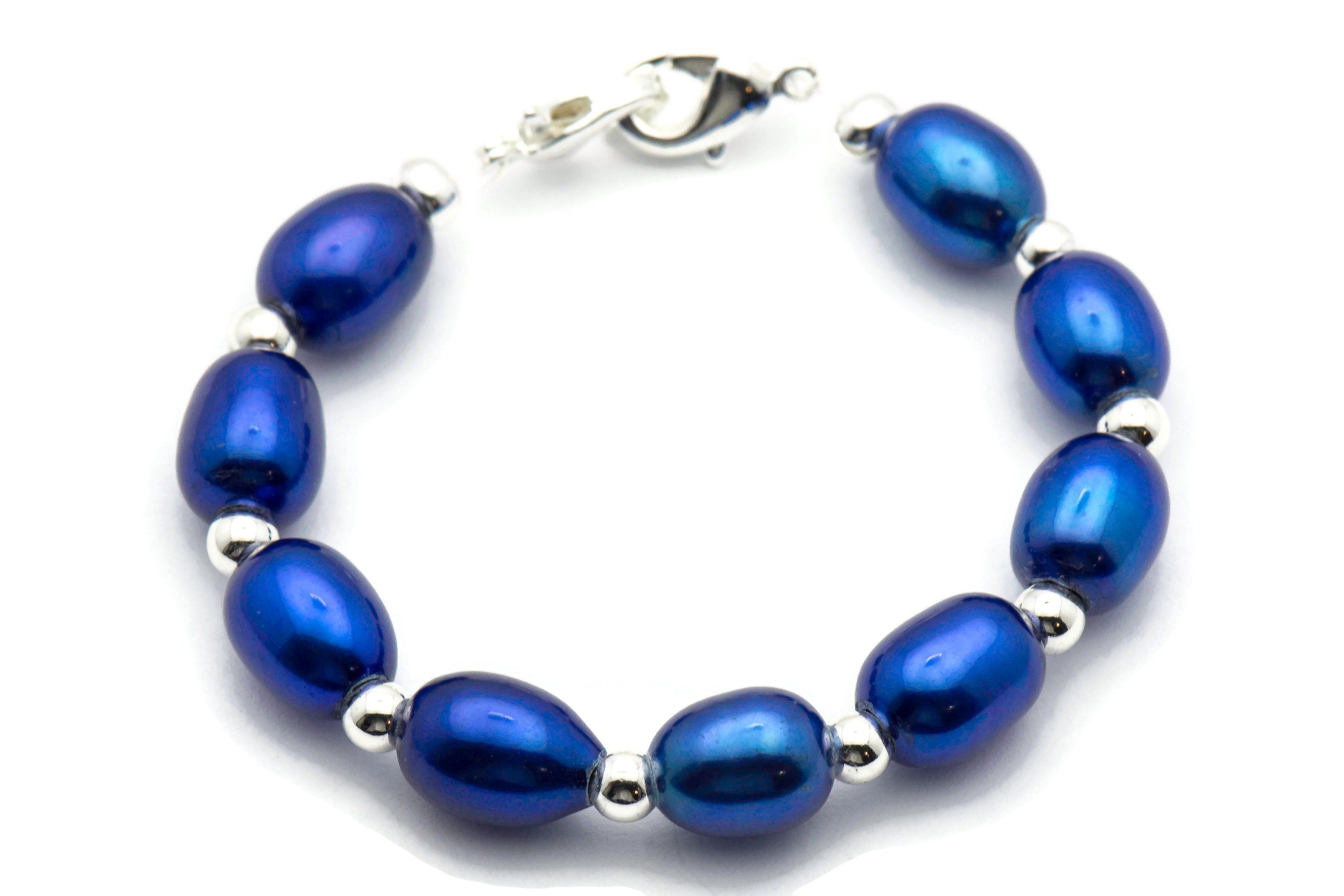 Sapphire Blue Freshwater Pearl Watch Band, Medical ID Bracelet • Handmade Watch Band • Stretch Watch Band