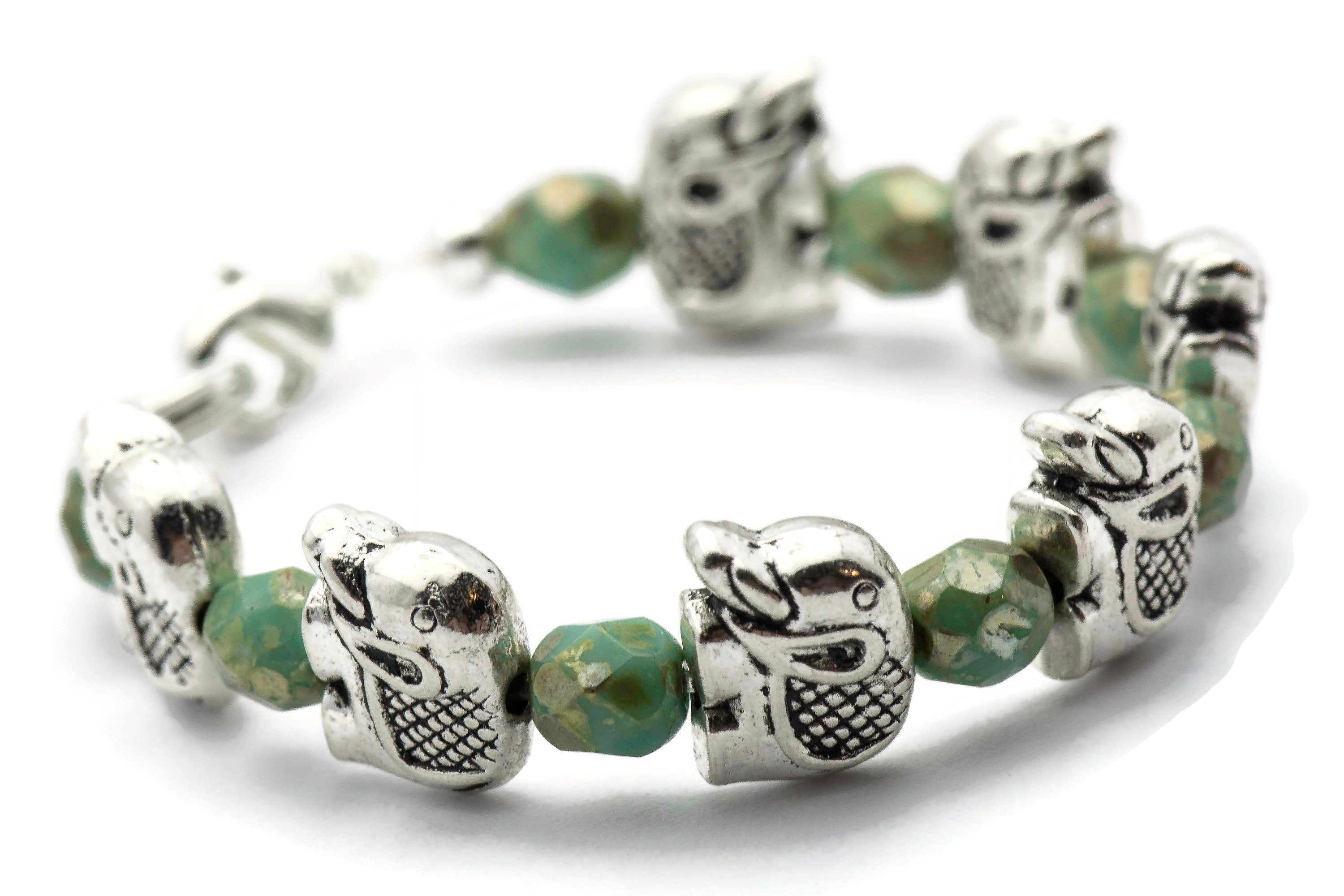 Elephant Turquoise Glass Stretch Interchangeable Beaded Bracelet Watch Band • Medical ID Bracelet • Women's Watch Band