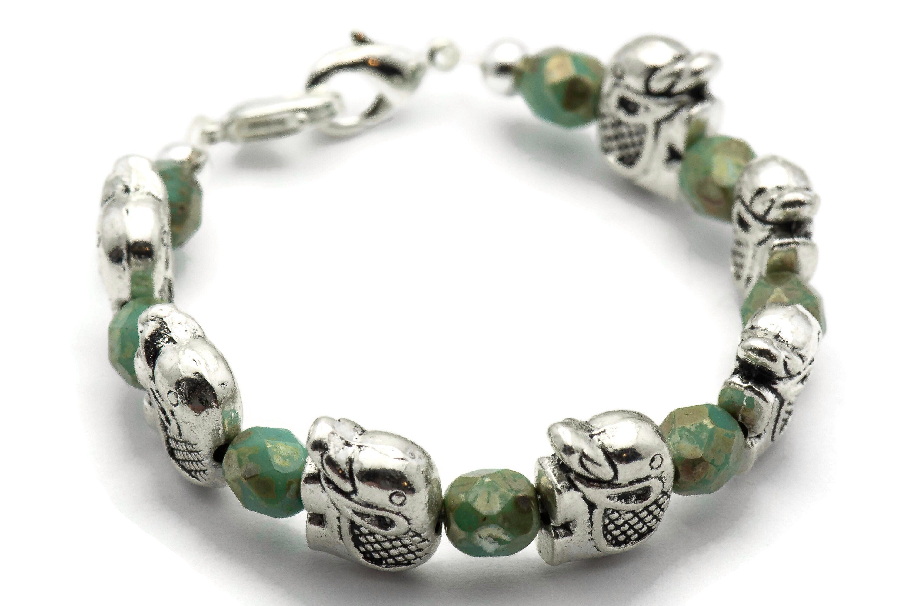 Elephant Turquoise Glass Stretch Interchangeable Beaded Bracelet Watch Band • Medical ID Bracelet • Women's Watch Band