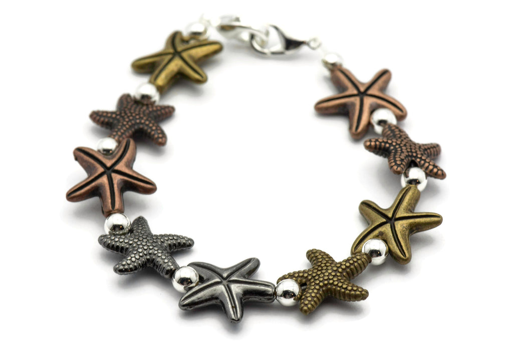 Multi Metal Starfish Stretch Interchangeable Beaded Bracelet Watch Band • Medical ID Bracelet • Women's Summer Watch Band