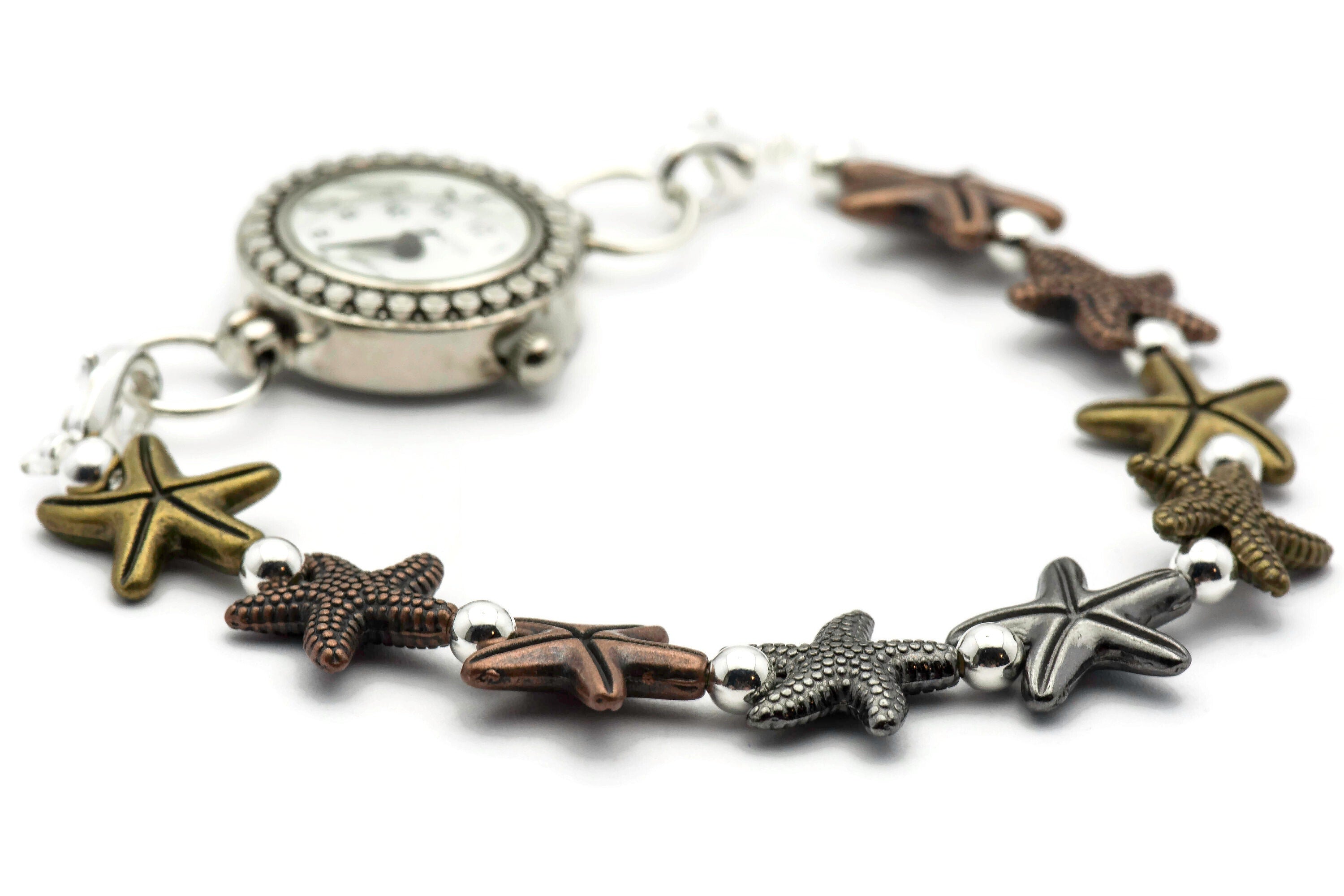 Multi Metal Starfish Stretch Interchangeable Beaded Bracelet Watch Band • Medical ID Bracelet • Women's Summer Watch Band