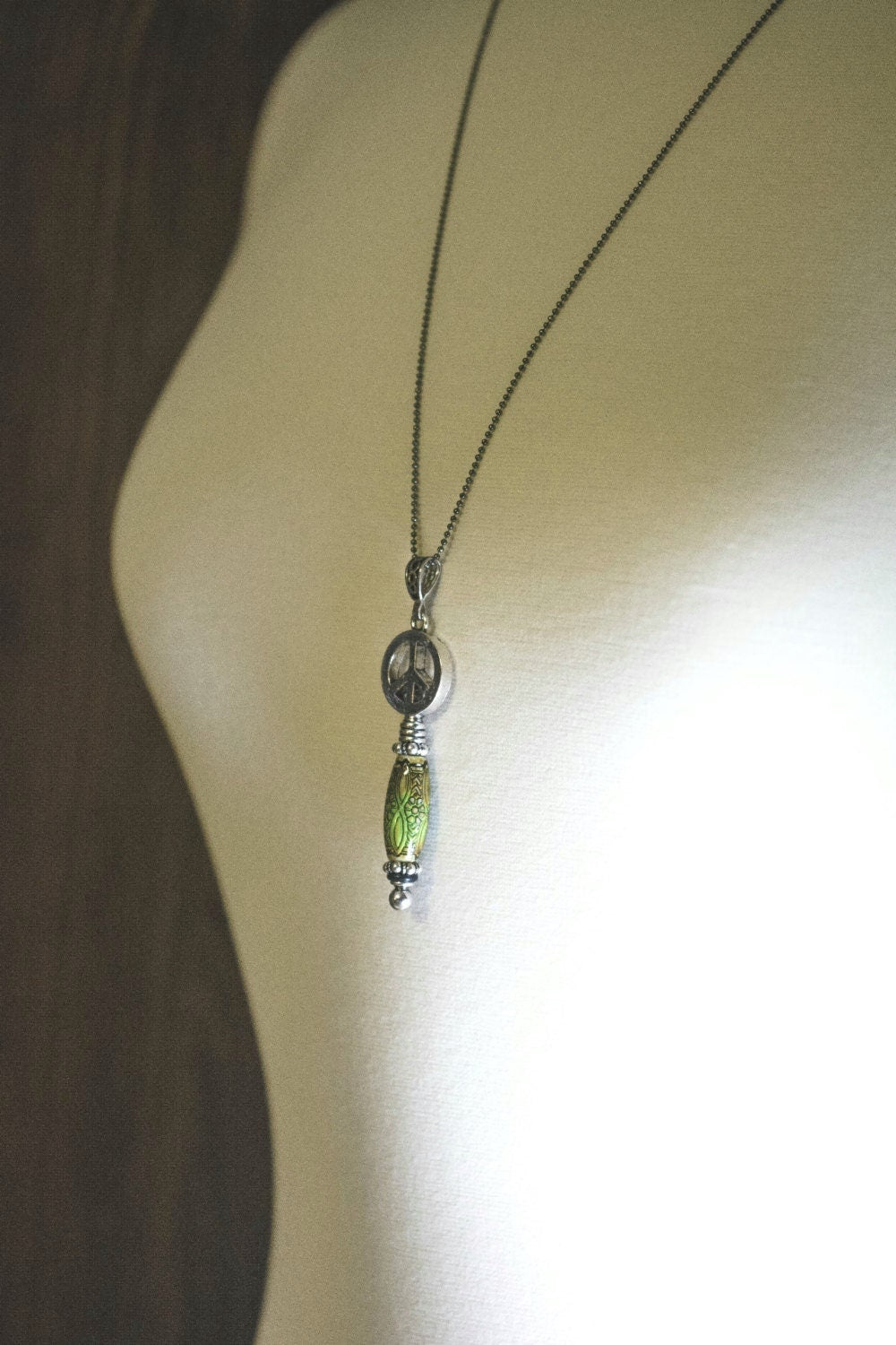 Long Chain Necklace, Mood Bead, Chain Necklace, Peace