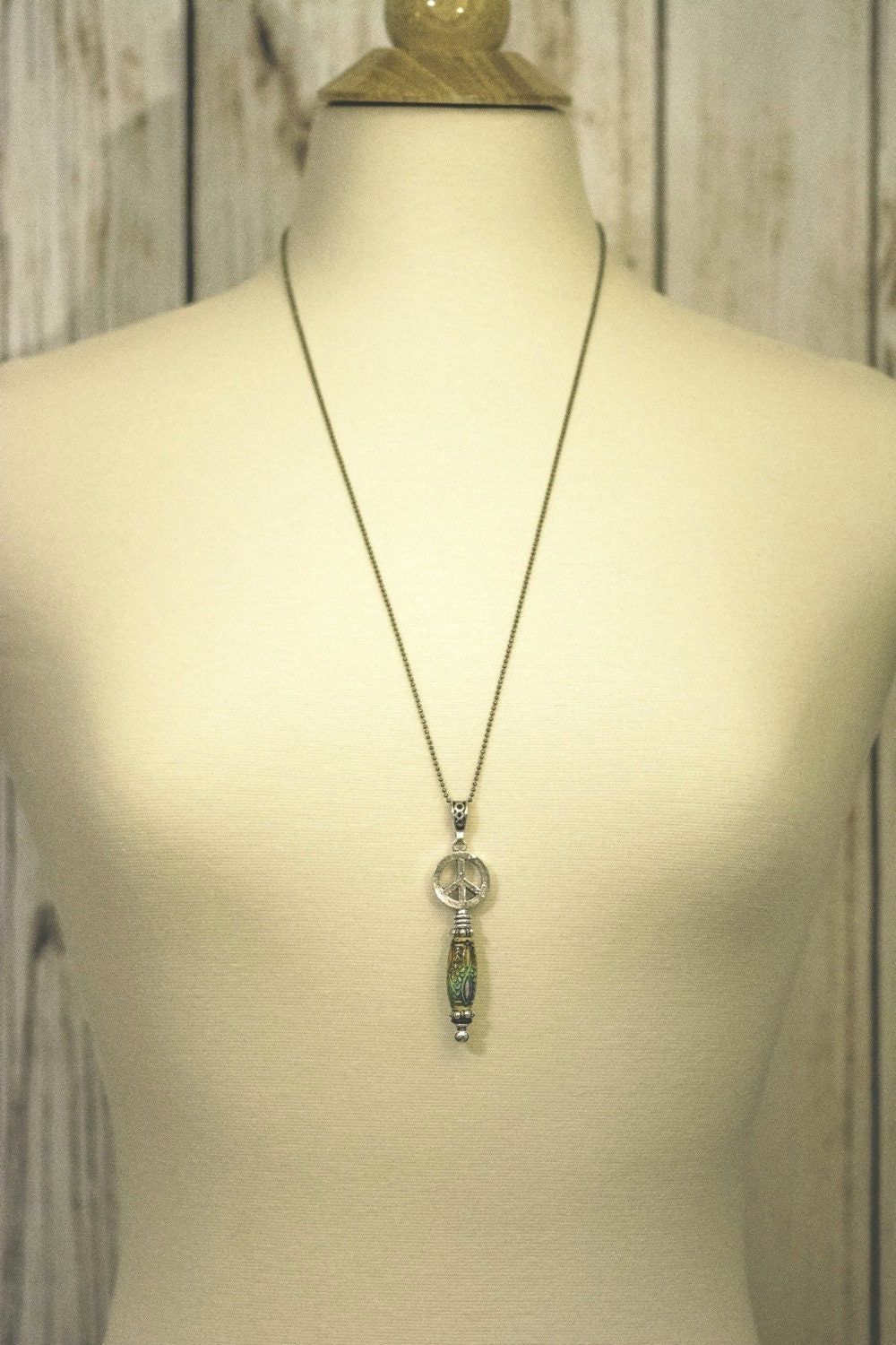 Long Chain Necklace, Mood Bead, Chain Necklace, Peace