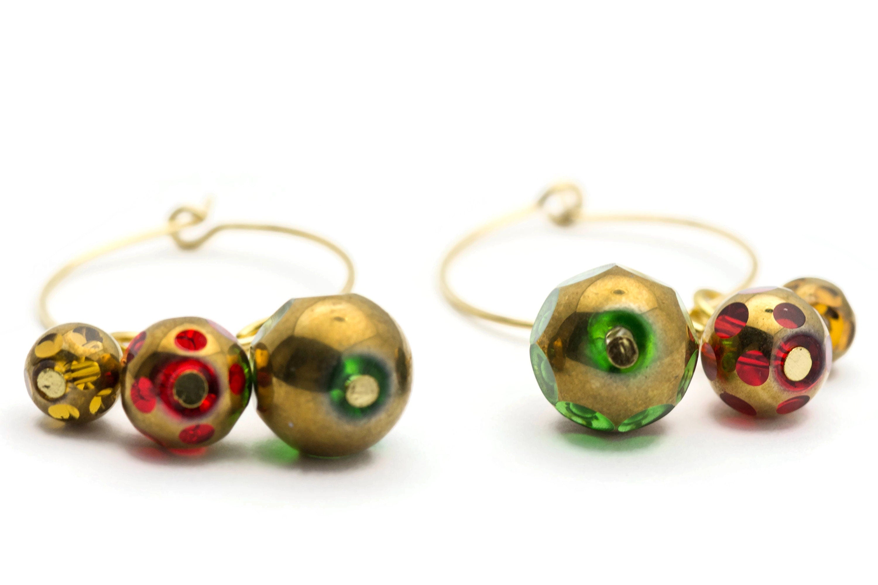 Christmas Hoop Earrings | Green Dotted Glass Hoop Earrings | Holiday Earrings | Gold Hoop Earrings | Open Hoop Earrings | 20mm - EA00483