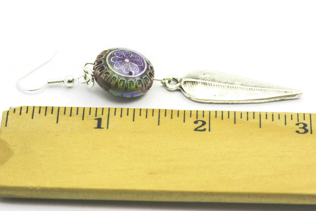 Silver Feather Earrings, Mood Bead, Feather Earrings, Blossom