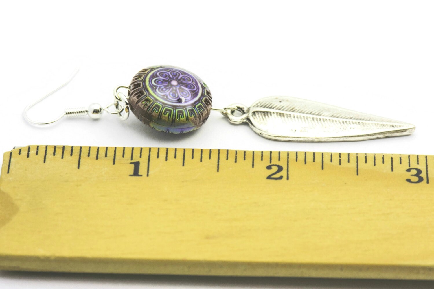 Silver Feather Earrings, Mood Bead, Feather Earrings, Blossom