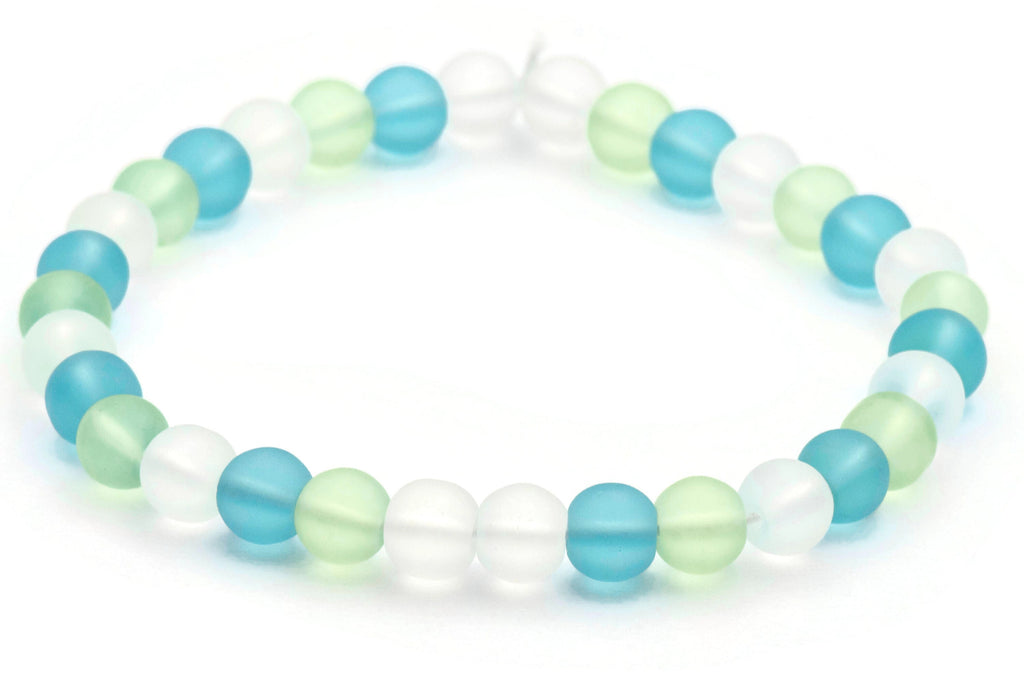 Ocean Hues Glass Beaded Stretch Anklet • Blue, Green and White Beach Jewelry