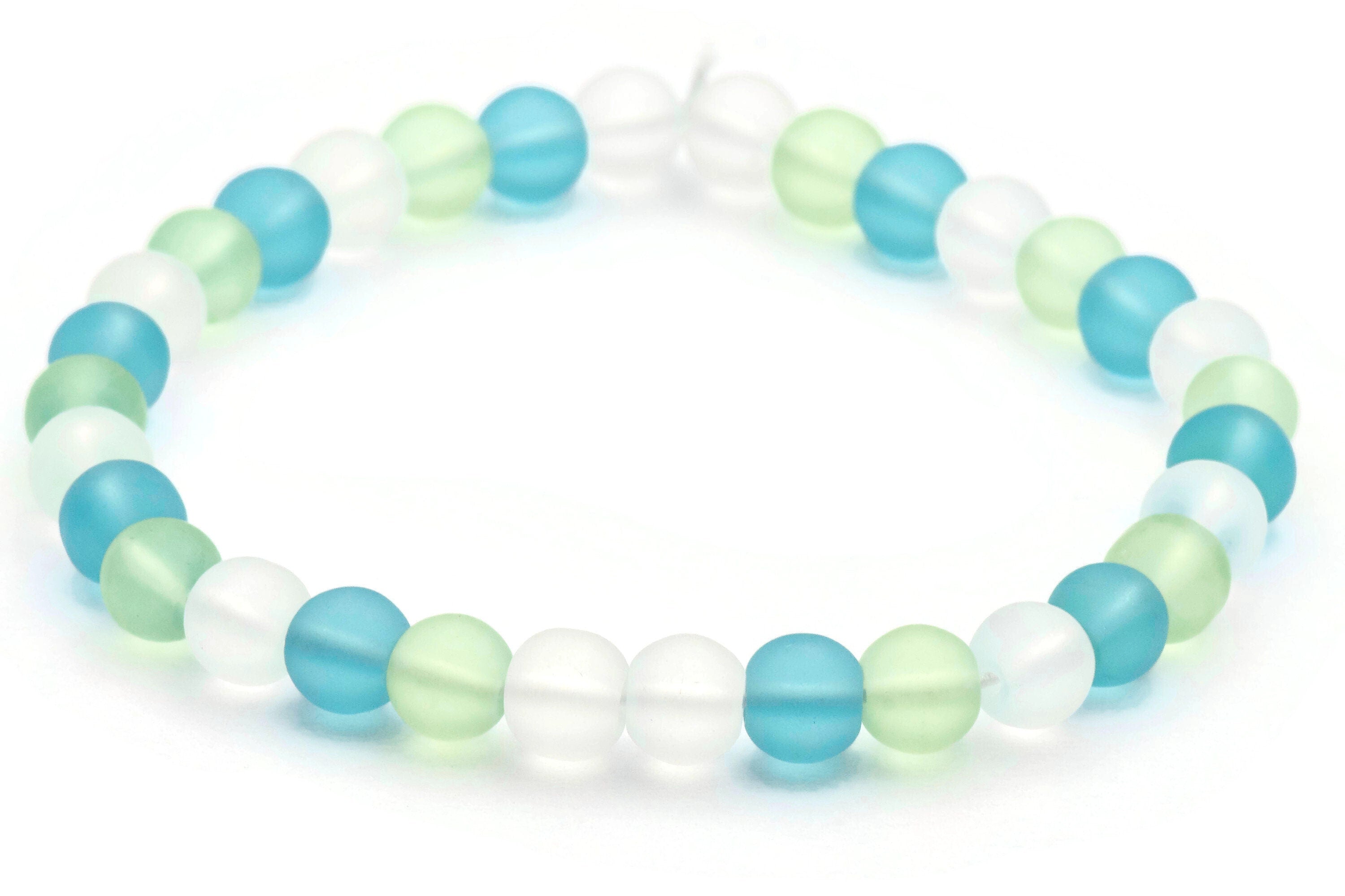 Ocean Hues Glass Beaded Stretch Anklet • Blue, Green and White Beach Jewelry