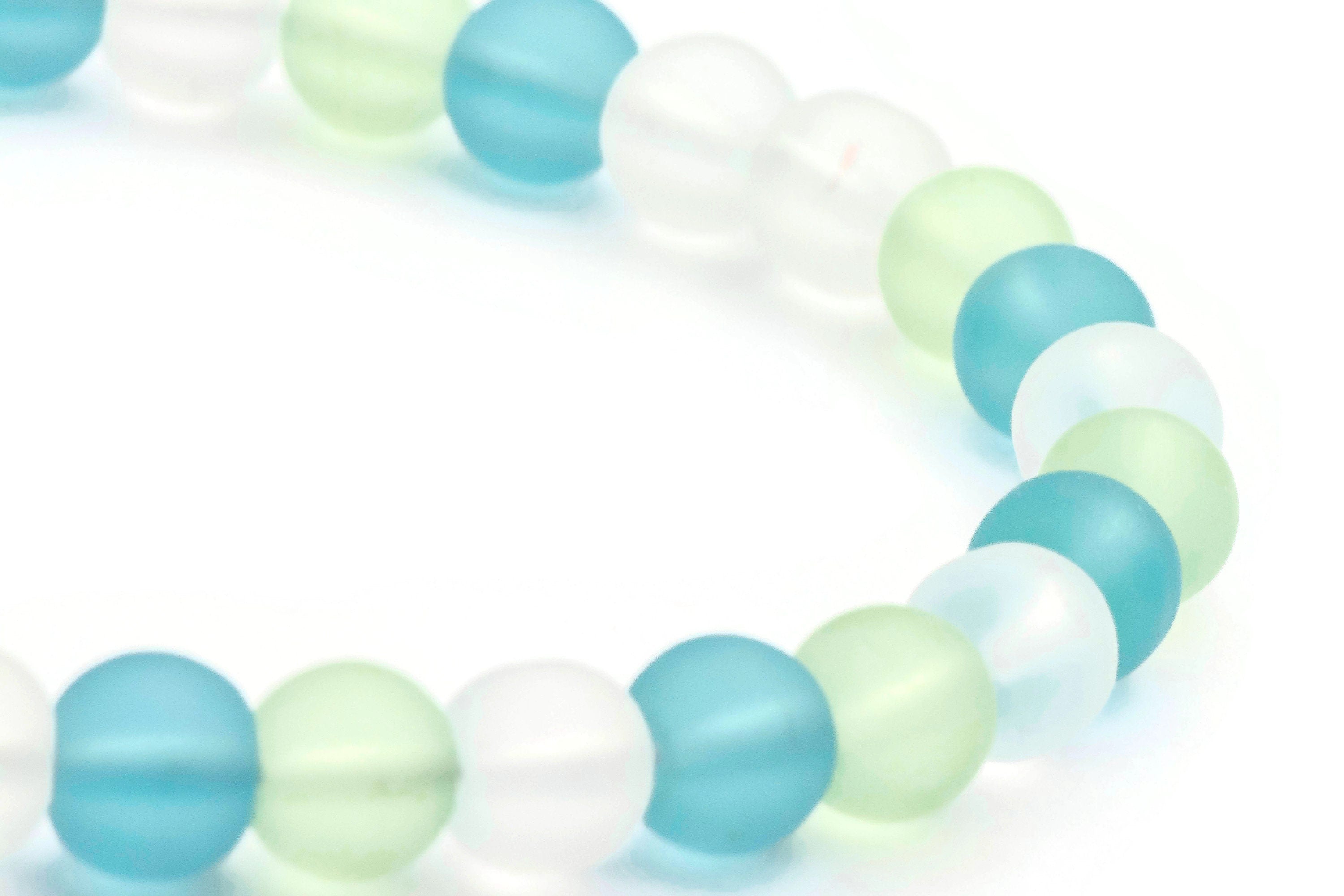 Ocean Hues Glass Beaded Stretch Anklet • Blue, Green and White Beach Jewelry