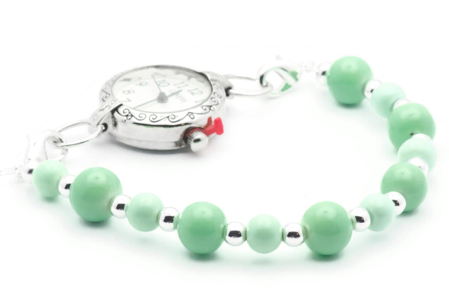 Mint Opaque Stretch Interchangeable Beaded Bracelet Watch Band • Medical ID Bracelet • Bracelet Watch Band