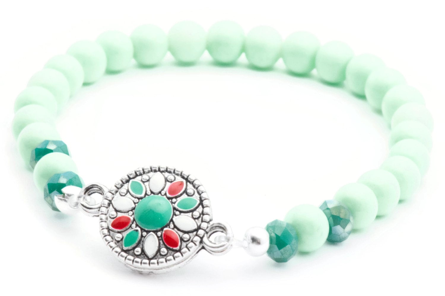 Mint Boho Bracelet, Green, Boho Bracelet, Stretch