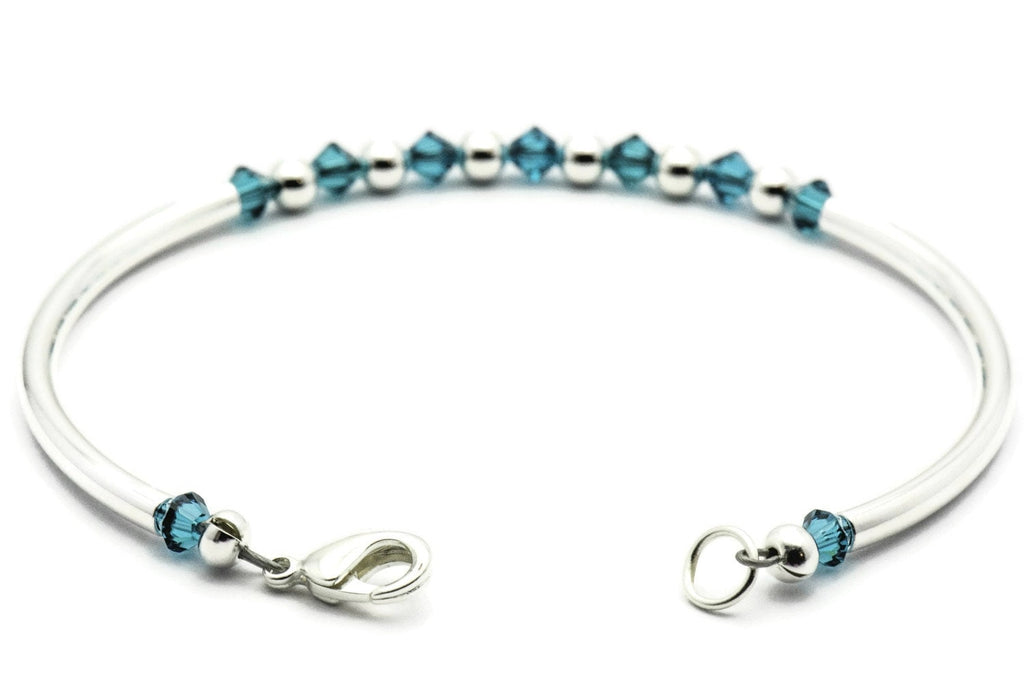 December Blue Zircon Swarovski Crystal Birth Month Sterling Silver Plated Bracelet