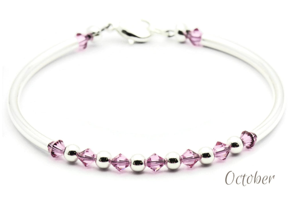 October Rose Swarovski Crystal Birth Month Sterling Silver Plated Bracelet