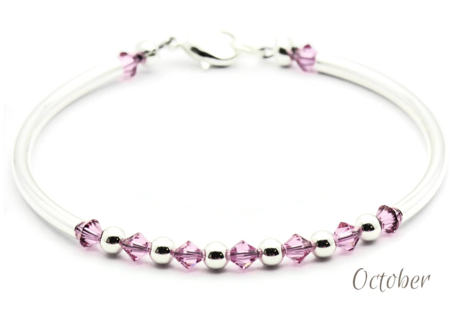 October Rose Swarovski Crystal Birth Month Sterling Silver Plated Bracelet