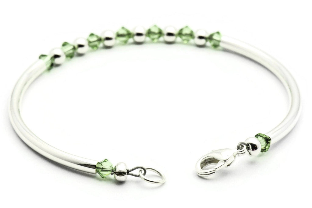 August Peridot Swarovski Crystal Birth Month Sterling Silver Plated Bracelet