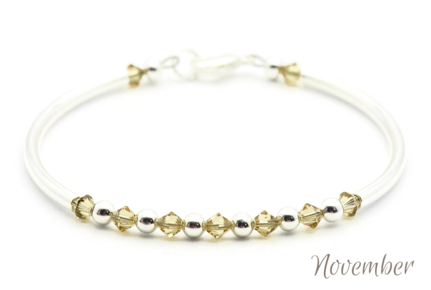 November Topaz Swarovski Crystal Birth Month Sterling Silver Plated Bracelet
