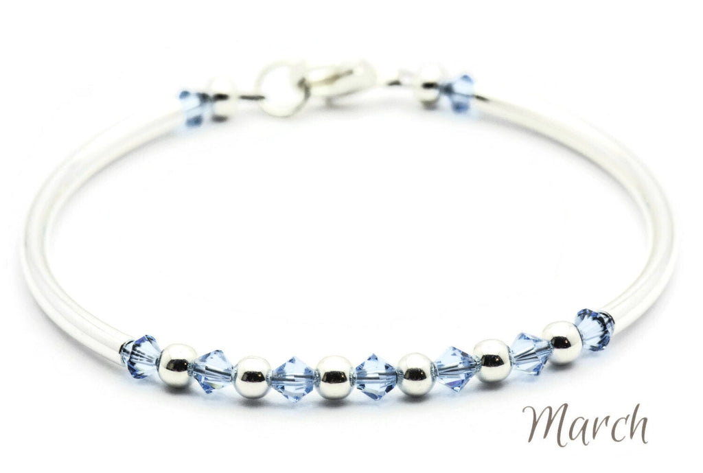 March Aquamarine Swarovski Crystal Birth Month Sterling Silver Plated Bracelet