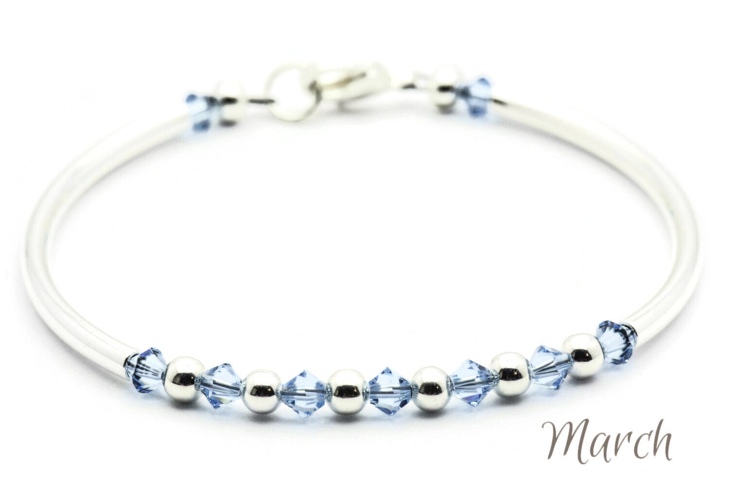 March Aquamarine Swarovski Crystal Birth Month Sterling Silver Plated Bracelet