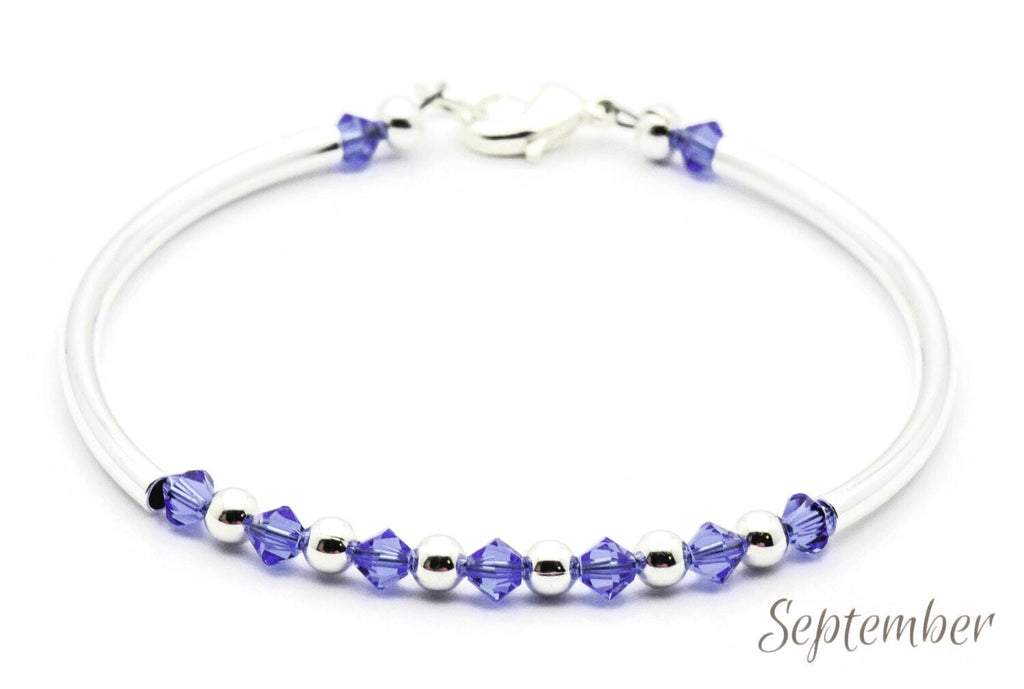 September Sapphire Swarovski Crystal Birth Month Sterling Silver Plated Bracelet
