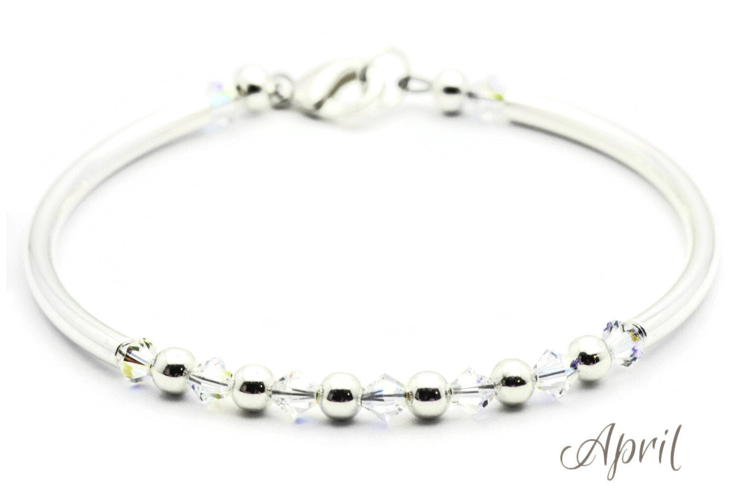 April Diamond Swarovski Crystal Birth Month Sterling Silver Plated Bracelet