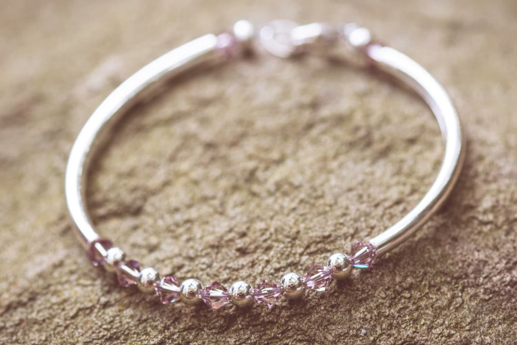 June Alexandrite Swarovski Crystal Birth Month Sterling Silver Plated Bracelet on stone
